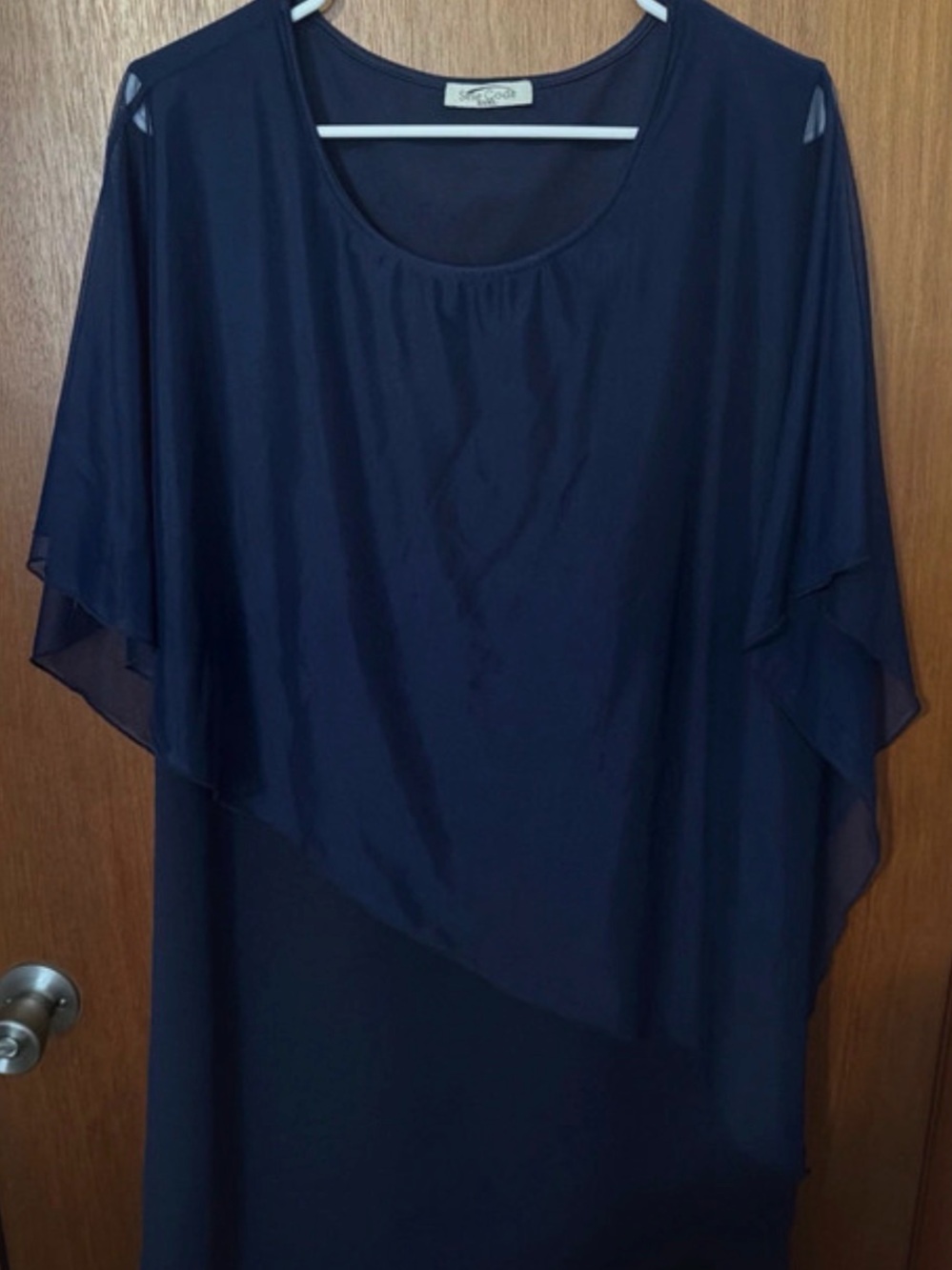 Women’s Navy Midi Dress with Chiffon Overlay